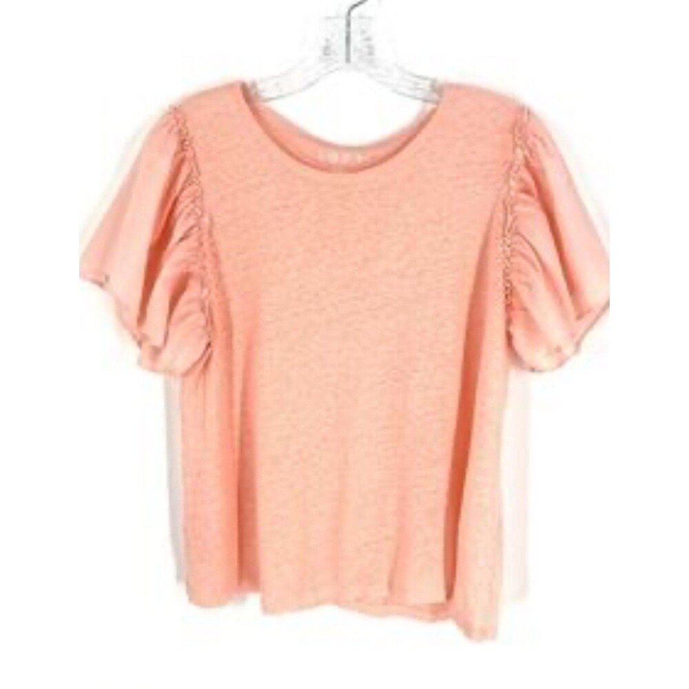 Loft 100% Linen Flutter Sleeve Peachy Pink Pullover Shirt Top Sz XS